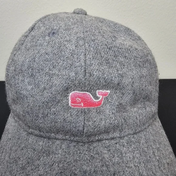 Vineyard Vines Hat Cap Mens Strap Back Grey Spellout Pink Whale Logo Golf Prep - Picture 2 of 9